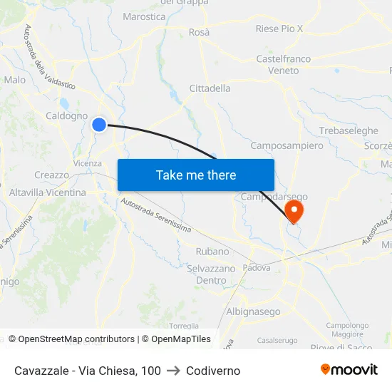 Cavazzale - Church Street, 100 to Codiverno map