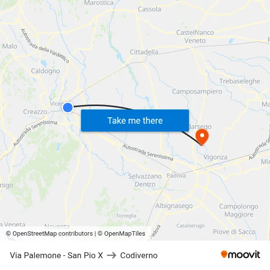 Via Palemone - San Pio X to Codiverno map
