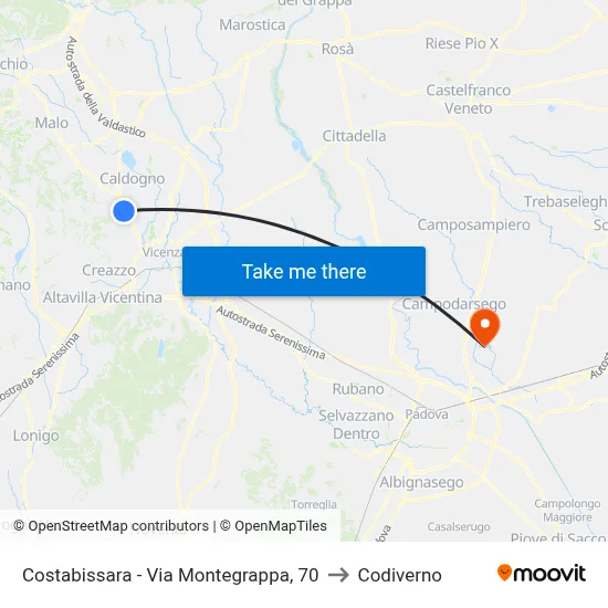 Costabissara - Via Montegrappa, 70 to Codiverno map