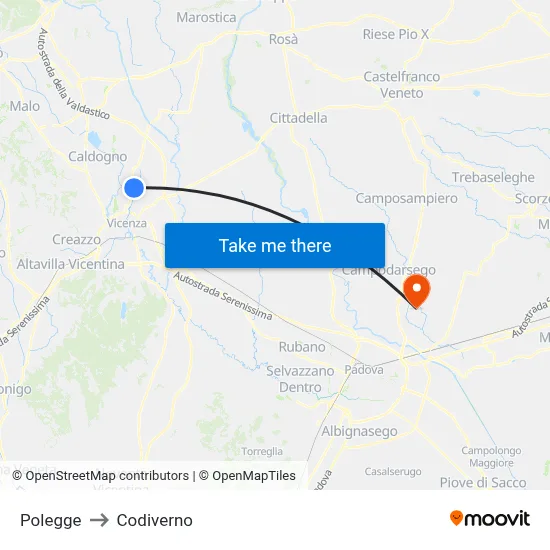 Polegge to Codiverno map