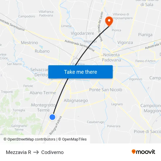 Mezzavia R to Codiverno map