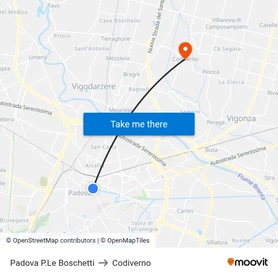 Padua Boschetti Square to Codiverno map