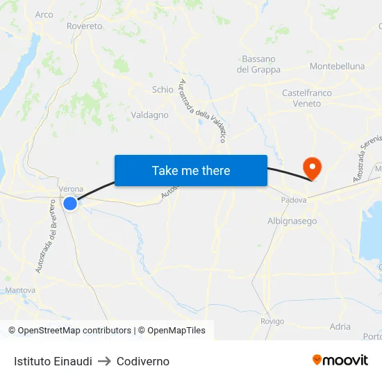 Einaudi Institute to Codiverno map