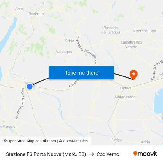 Porta Nuova Railway Station (Platform B3) to Codiverno map