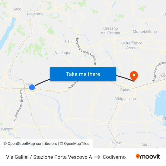 Via Galilei / Porta Vescovo Station A to Codiverno map
