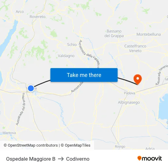Main Hospital B to Codiverno map
