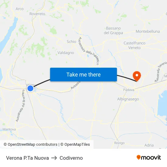 Verona Porta Nuova to Codiverno map