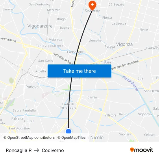 Roncaglia to Codiverno map