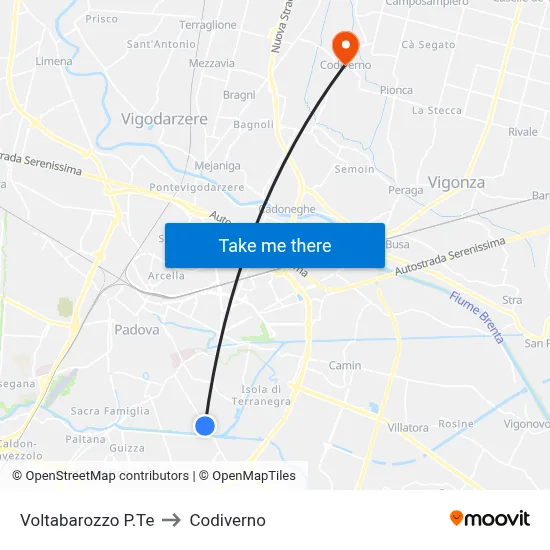 Voltabarozzo Bridge to Codiverno map