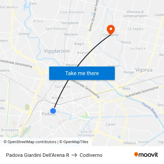 Padua Arena Gardens R to Codiverno map