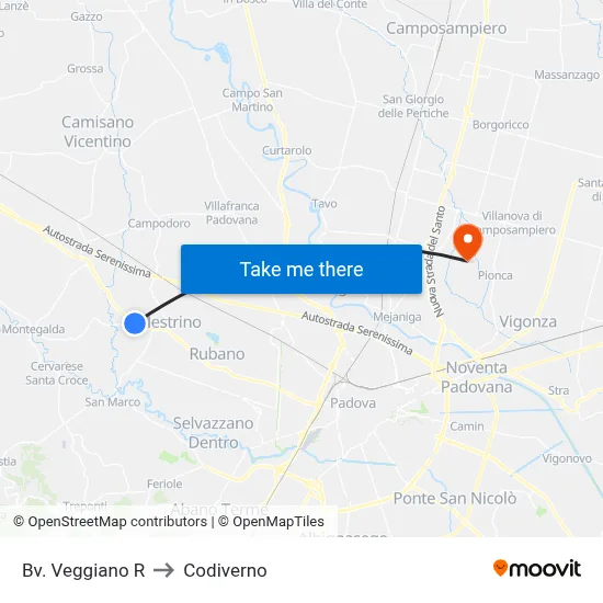 Veggiano Junction R to Codiverno map