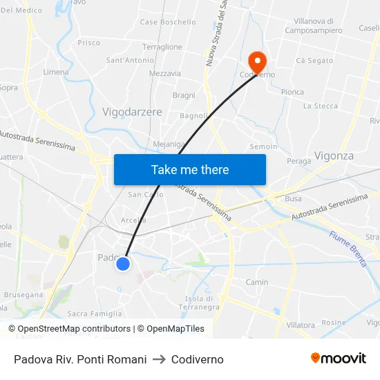 Padua Roman Bridges Waterfront to Codiverno map