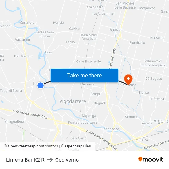 Limena Bar K2 R to Codiverno map