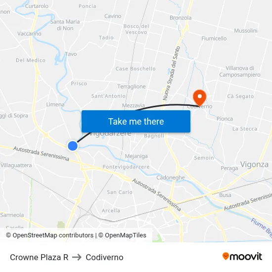 Crowne Plaza R to Codiverno map