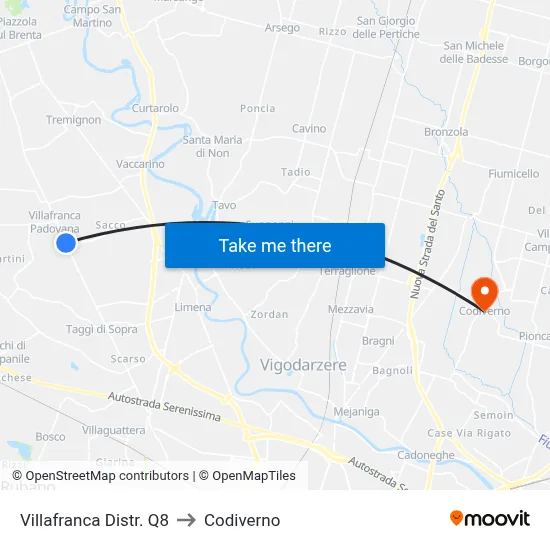 Villafranca Q8 Gas Station to Codiverno map
