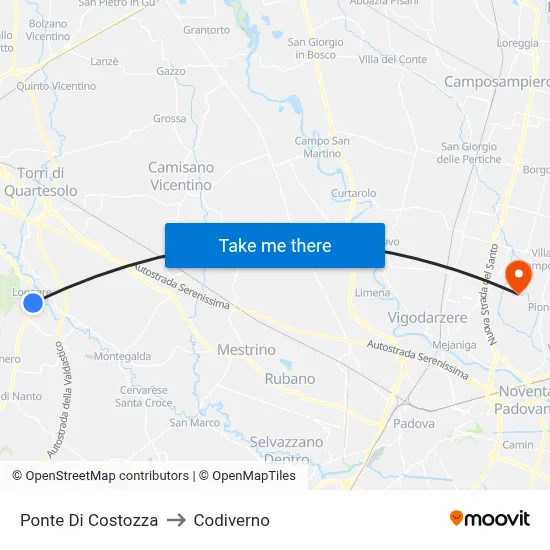 Costozza Bridge to Codiverno map