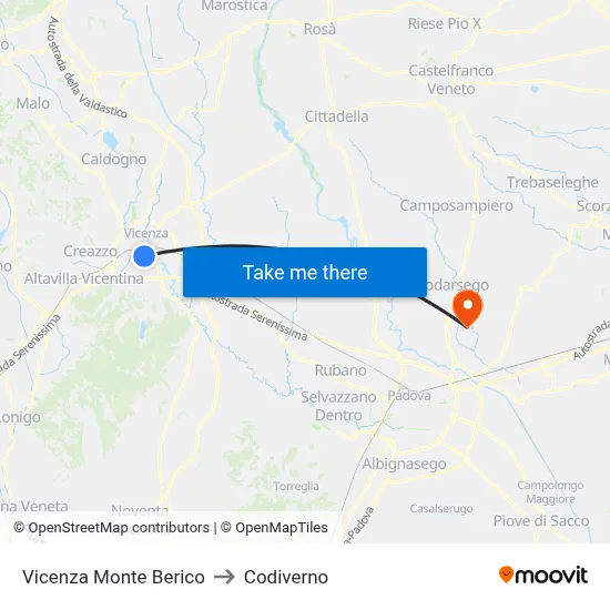 Vicenza Monte Berico to Codiverno map