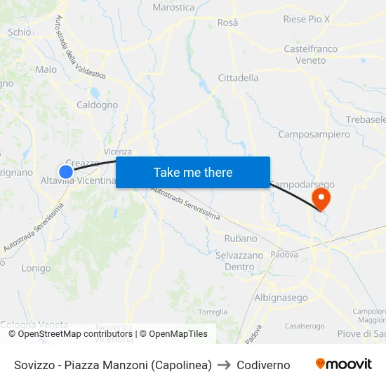 Sovizzo - Manzoni Square (Terminal) to Codiverno map