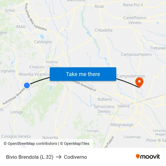 Brendola Junction (L.32) to Codiverno map