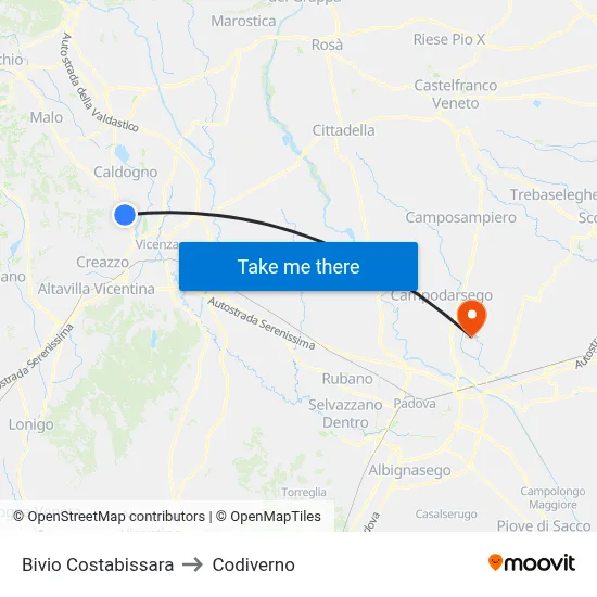 Costabissara Junction to Codiverno map