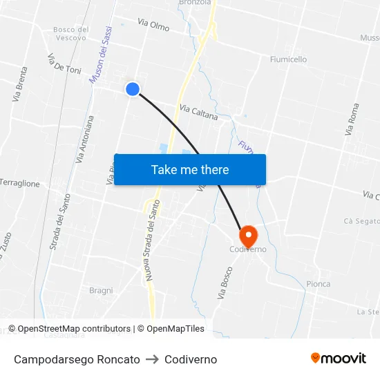 Campodarsego Roncato to Codiverno map