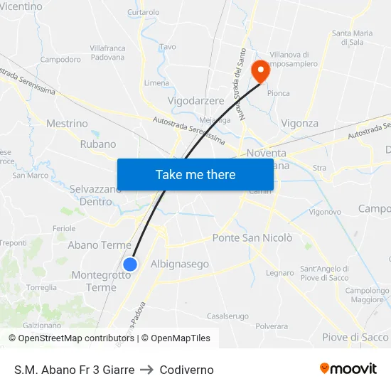 Santa Maria Abano Fr 3 Giarre to Codiverno map