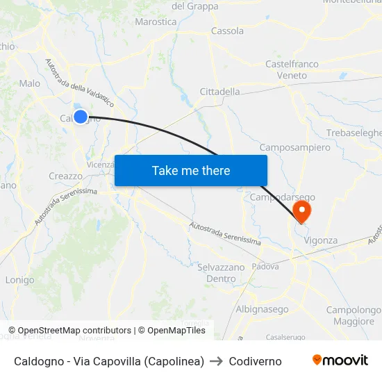 Caldogno - Via Capovilla (Terminal) to Codiverno map