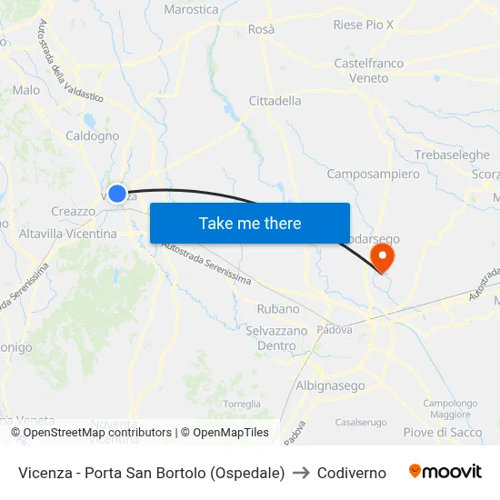 Vicenza - San Bortolo Gate (Hospital) to Codiverno map