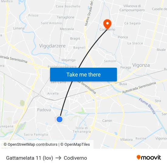 Gattamelata 11 (Iov) to Codiverno map