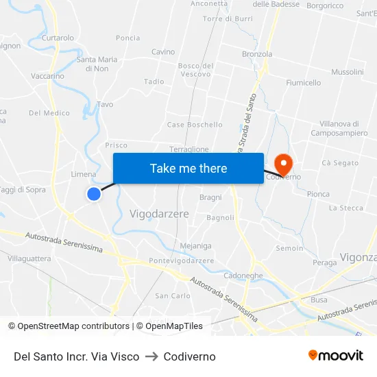 Del Santo at Via Visco Intersection to Codiverno map