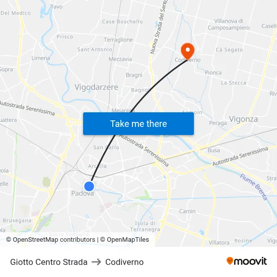 Giotto Center Street to Codiverno map