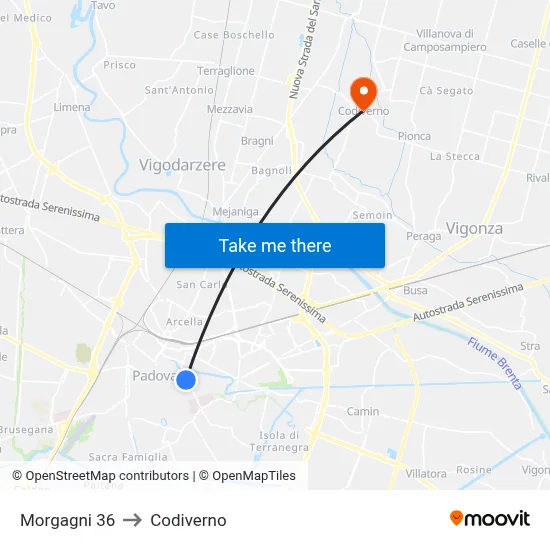 Morgagni 36 to Codiverno map
