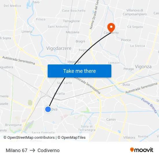 Milano 67 to Codiverno map