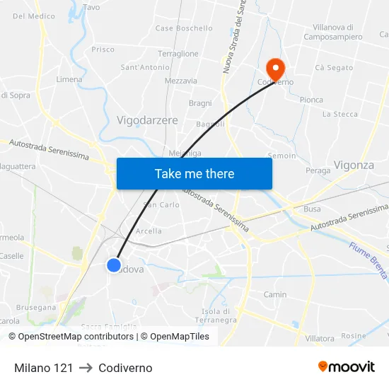 Milano 121 to Codiverno map