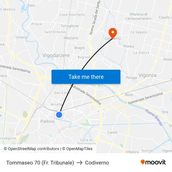 Tommaseo 70 (Courthouse) to Codiverno map