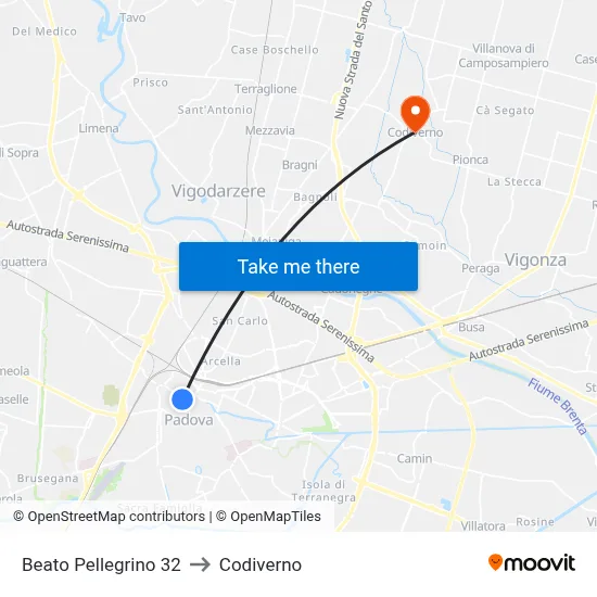 Beato Pellegrino 32 to Codiverno map