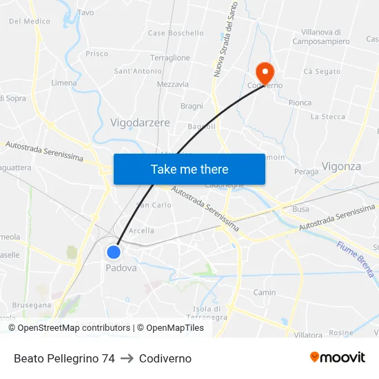 Beato Pellegrino 74 to Codiverno map