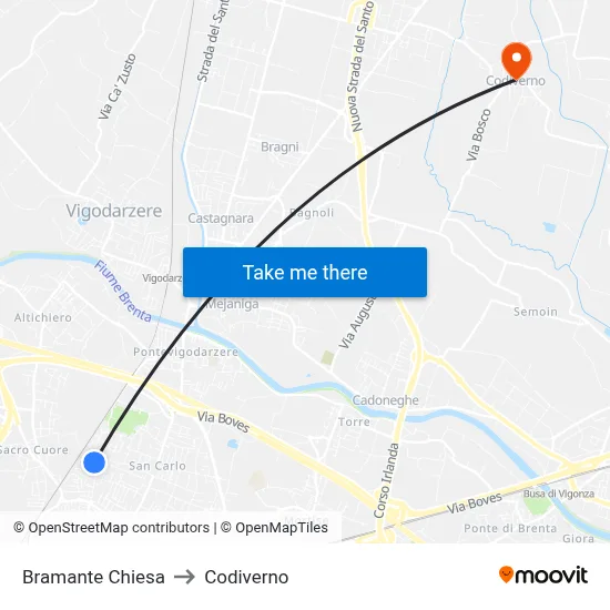 Bramante Church to Codiverno map