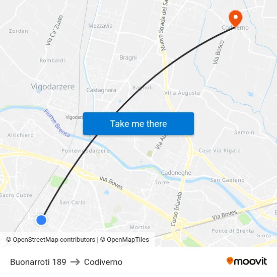 Buonarroti 189 to Codiverno map