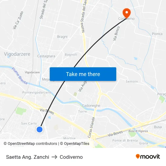 Saetta Corner Zanchi to Codiverno map