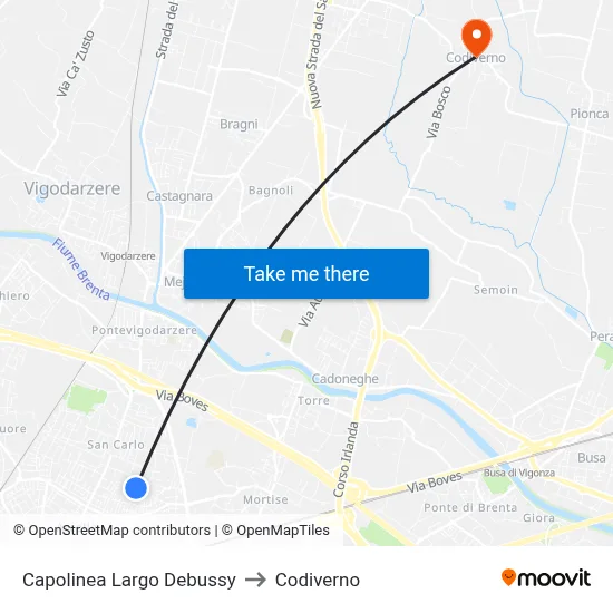 Debussy Square Terminal to Codiverno map