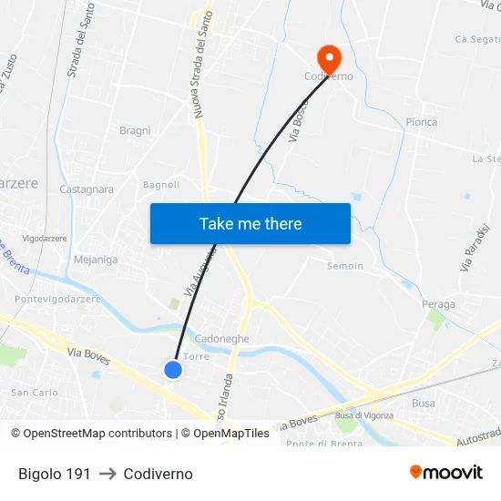 Bigolo 191 to Codiverno map