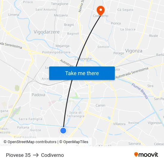 Piovese 35 to Codiverno map