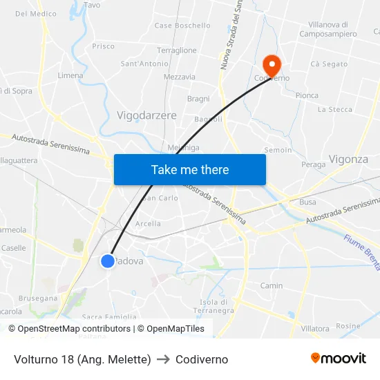 Volturno 18 (Corner Melette) to Codiverno map