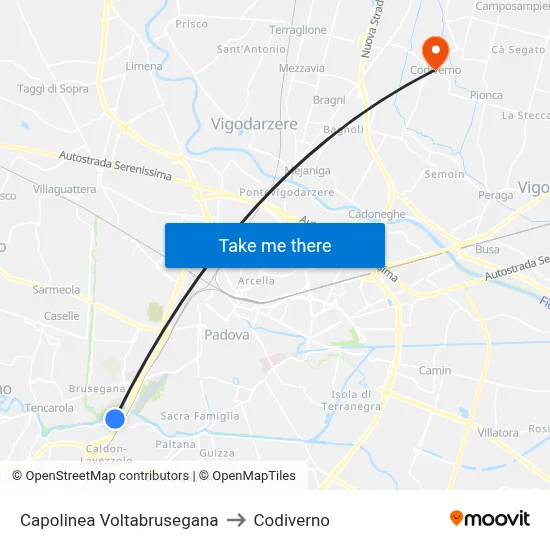 Voltabrusegana Terminal to Codiverno map