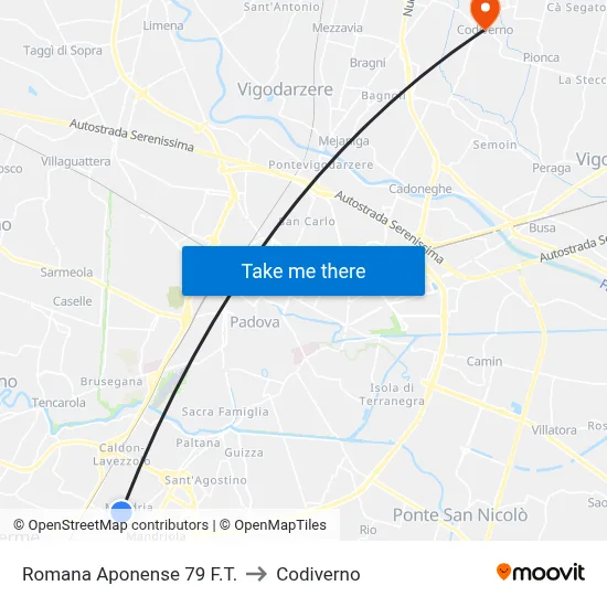 79 Romana Aponense F.T. to Codiverno map
