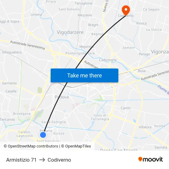 Armistizio 71 to Codiverno map