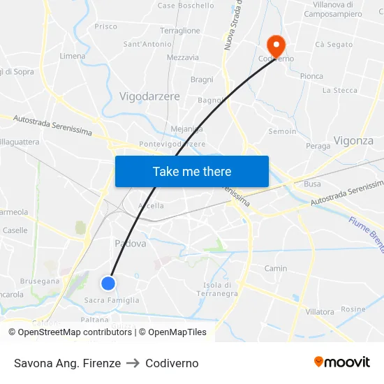 Savona Corner Florence to Codiverno map