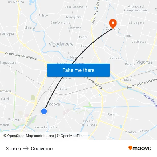 Sorio 6 to Codiverno map