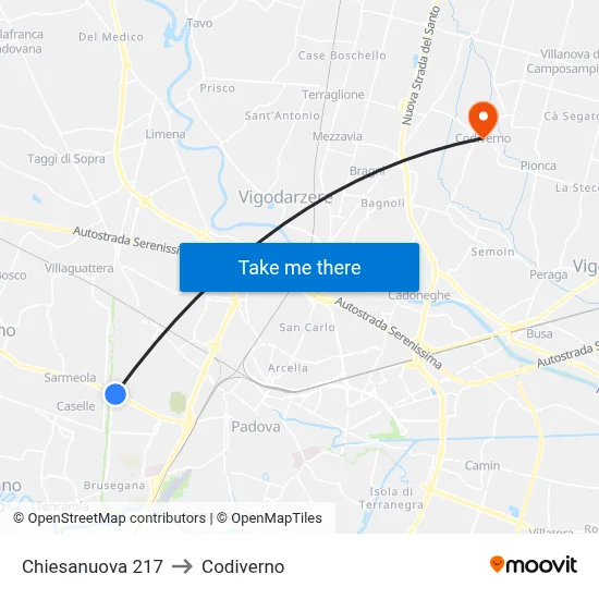 Chiesanuova 217 to Codiverno map
